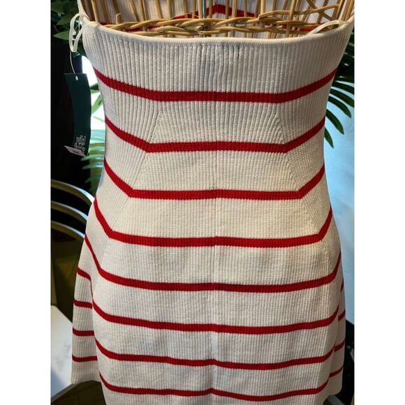 Sleeveless Knit Halter Dress Red White Striped Ribbed Summer Casual Chic M - Picture 7 of 10